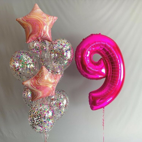 Букет девочке на 9 лет с цифрой фуксия