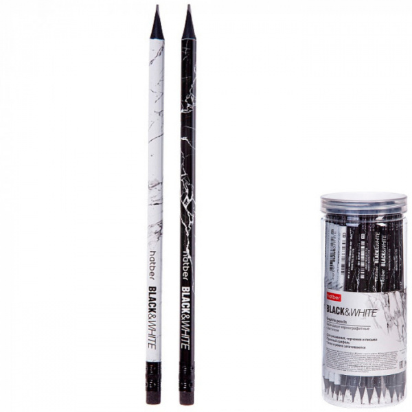 BL_065294 Карандаш чернографитн. Hatber Black&White круглый корпус черн.дерево 72шт. Ассорти "HB" с 