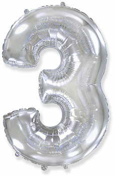 Воздушный шар (40''/102 см) Цифра, 3, Серебро, 1 шт. Flexmetal, ИСПАНИЯ