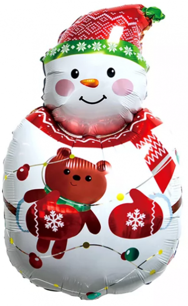Шар (34''/86 см) Фигура, Снеговик с плюшевым мишкой, 1 шт.