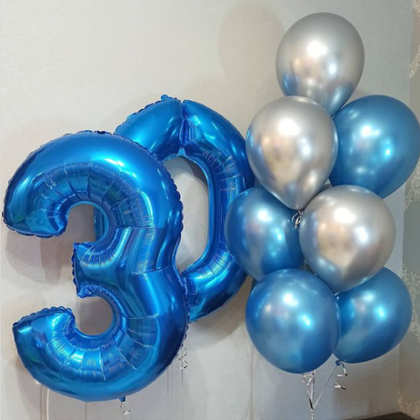 Шары на 30 лет синий хром