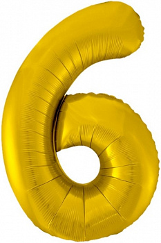 Шар (34''/86 см) Цифра, 6, Золото, 1 шт. в упак.