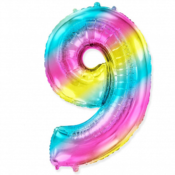 Шар (40''/102 см) Цифра, 9, Диагональная радуга, Градиент, 1 шт. Flexmetal, ИСПАНИЯ