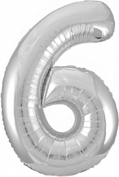 Шар (34''/86 см) Цифра, 6, Серебро, 1 шт. в упак.