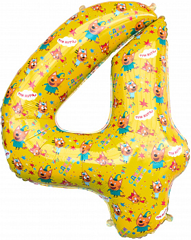 Шар (34''/86 см) Цифра, 4 Три Кота, Желтый, 1 шт. в уп.