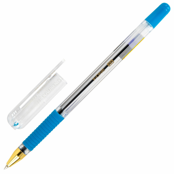 Ручка шариковая с грипом BRAUBERG "X-ONE", СИНЯЯ, корпус прозрачный, узел 0,5 мм, линия письма 0,35 