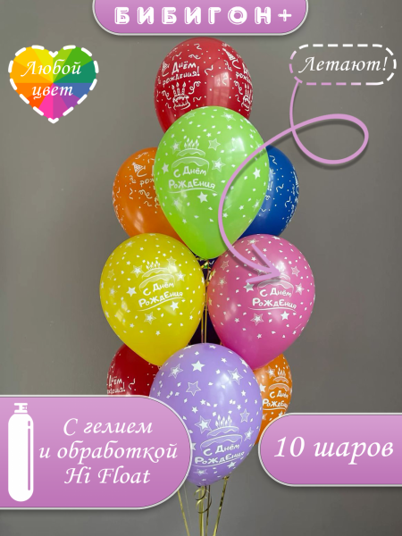 Воздушные шары с гелием с днем рождения ассорти