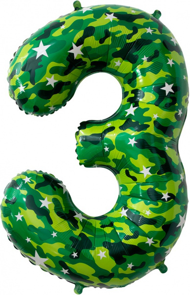 Шар (34''/86 см) Цифра, 3, Камуфляж, 1 шт. в уп. Falali, КИТАЙ