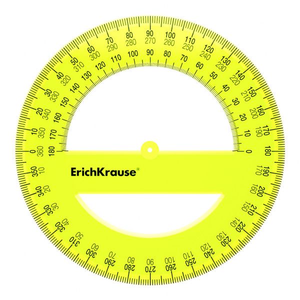 Транспортир пластиковый ErichKrause Neon, 360°/12см, ассорти (в коробке-дисплее по 20 шт)