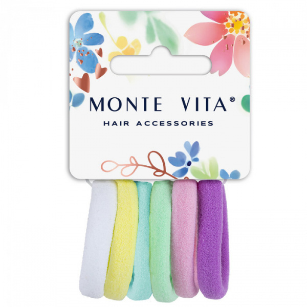 Резинки для волос НАБОР 6 шт., мягкие, medium size, пастельные цвета, MONTE VITA, 457047
