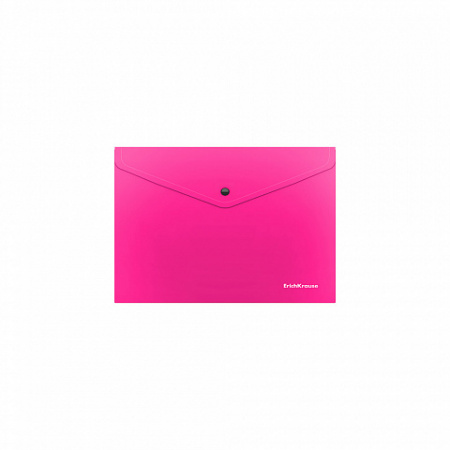 Папка-конверт на кнопке пластиковая  ErichKrause® Glossy Neon, полупрозрачная, Travel, ассорти (в па