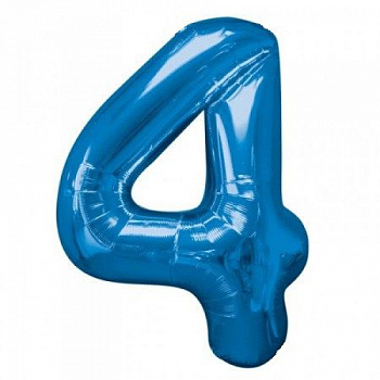Шар (40''/102 см) Цифра, 4, Синий, 1 шт.