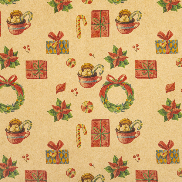 Бумага упаковочная новогодняя "Christmas Kraft" 70*100см, 10 дизайнов ассорти, ЗОЛОТАЯ СКАЗКА, 59205