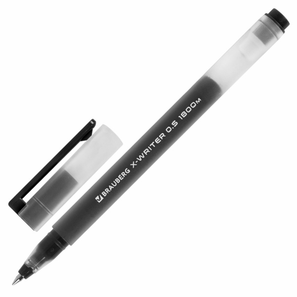 Ручка гелевая BRAUBERG "X-WRITER 1800", УВЕЛИЧЕННАЯ ДЛИНА ПИСЬМА 1 800 м, ЧЕРНАЯ, стандартный узел 0