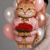 Связка воздушных шаров Кот с букетом