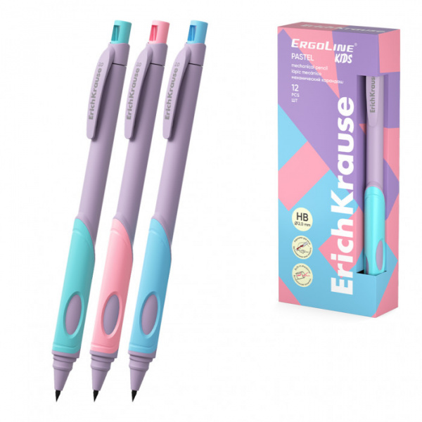 Карандаш механический ErichKrause ErgoLine® Kids Pastel 2.0 мм, с точилкой, НВ (в коробке по 12 шт.)