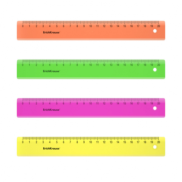 Линейка пластиковая ErichKrause Neon, 20см, ассорти (в коробке-дисплее по 45 шт)